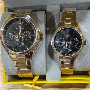 Invicta Gold and Black Dual Watch Set